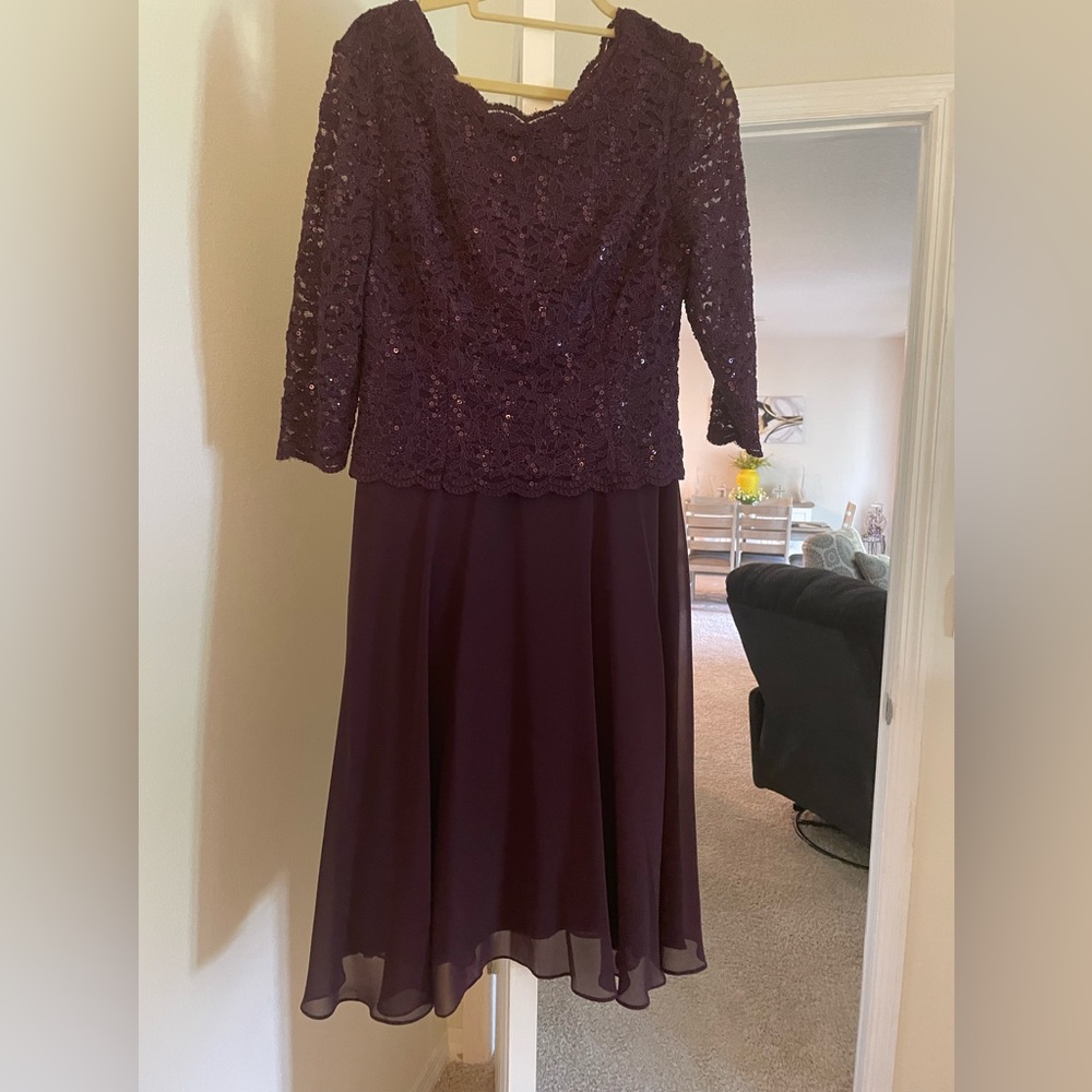 Petite Tea-Length Dress with Sequin Lace Bodice & Chiffon Skirt GORGEOUS